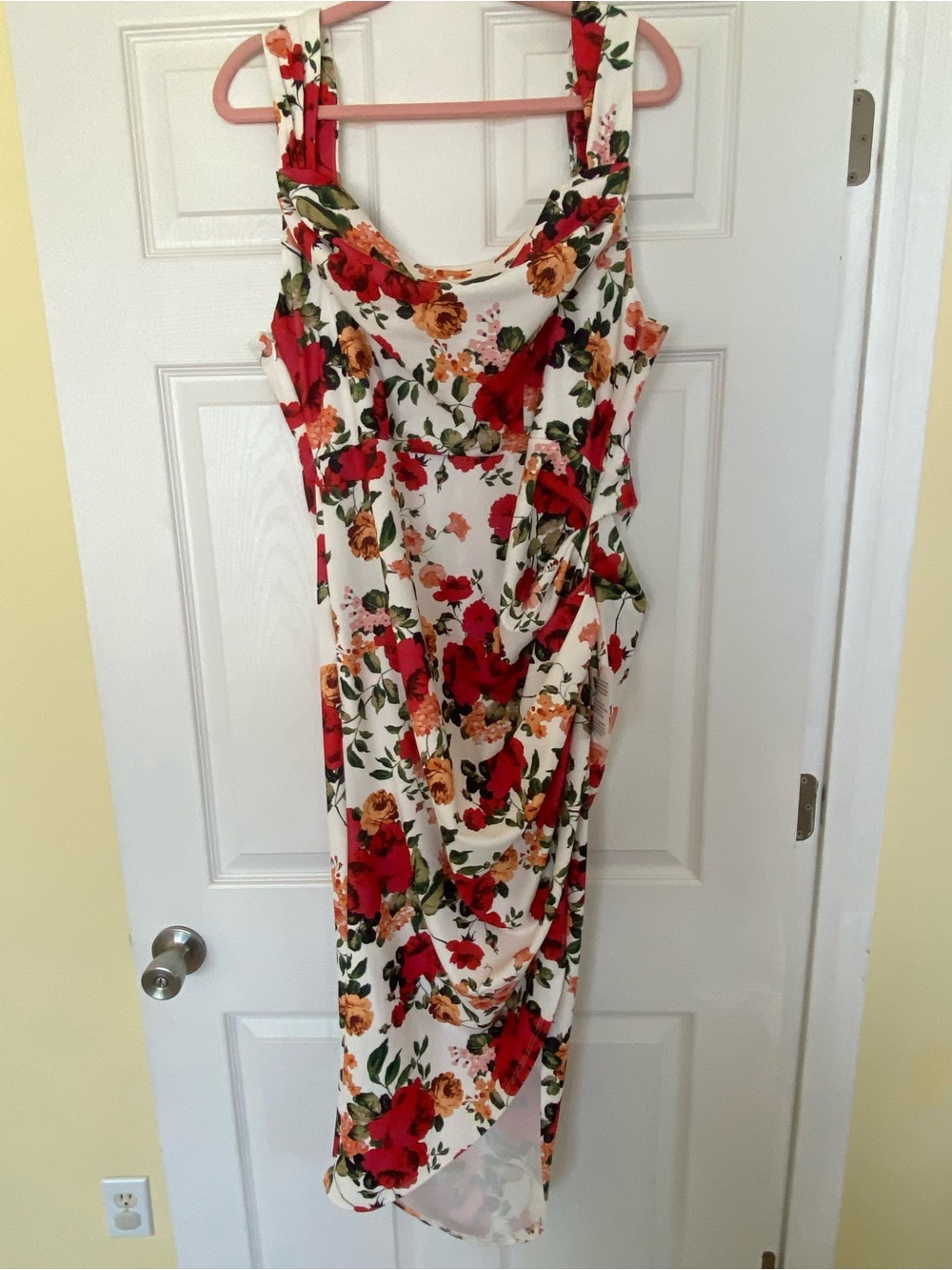 ASOS Designs NWOT 14 White Sleeveless Midi Dress with Red & Orange Floral Print